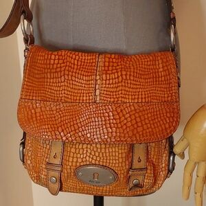 Fossil Orange Textured Leather Crossbody Bag